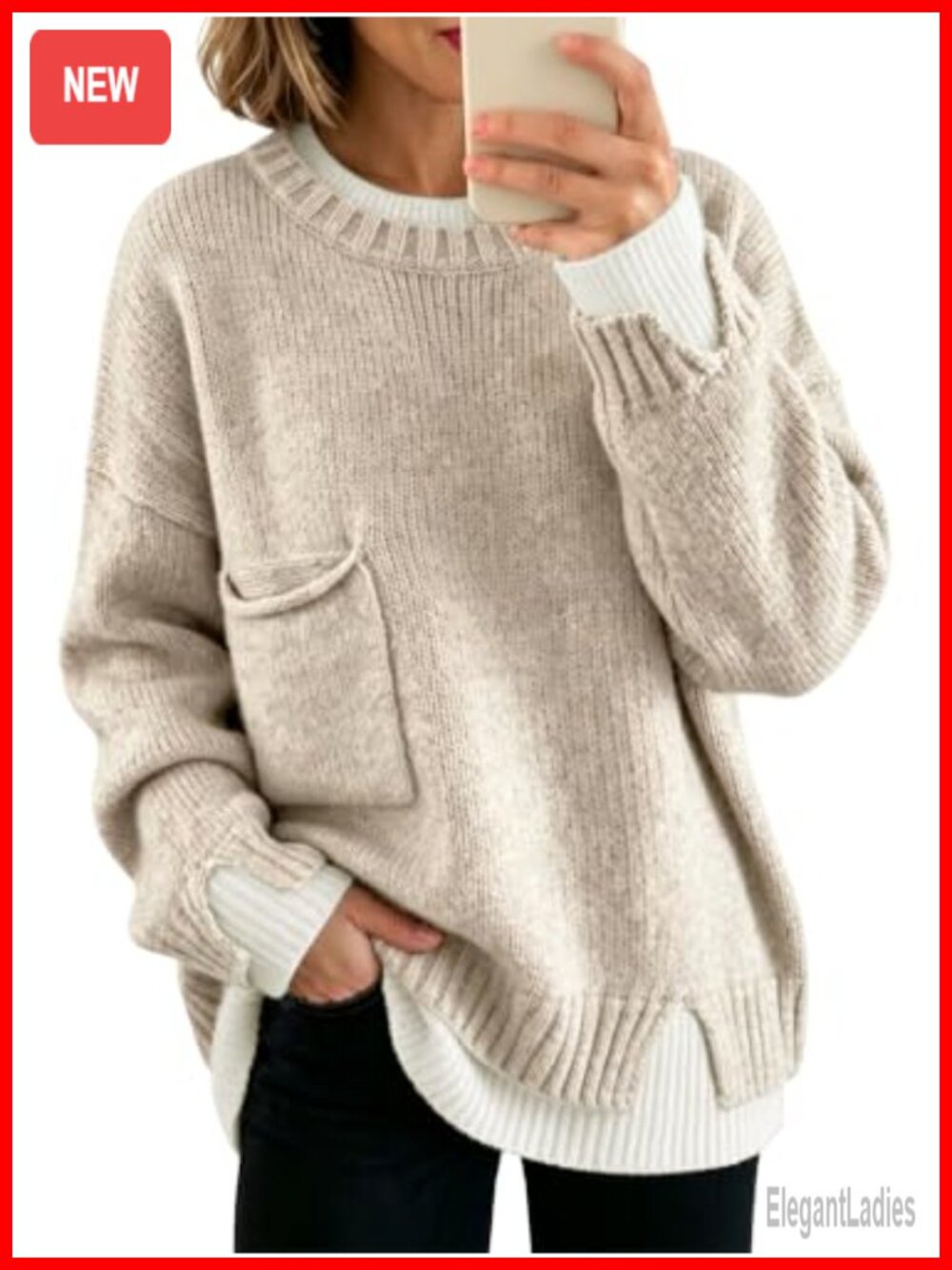 Wool Blend Oversized Chunky Ribbed Knit Pullover Sweater